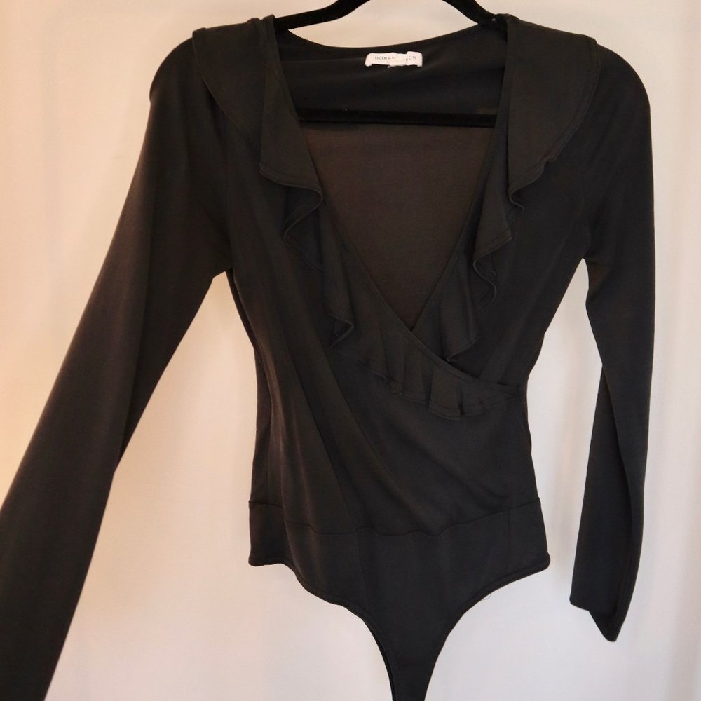 Black Ruffled Long-Sleeve Bodysuit